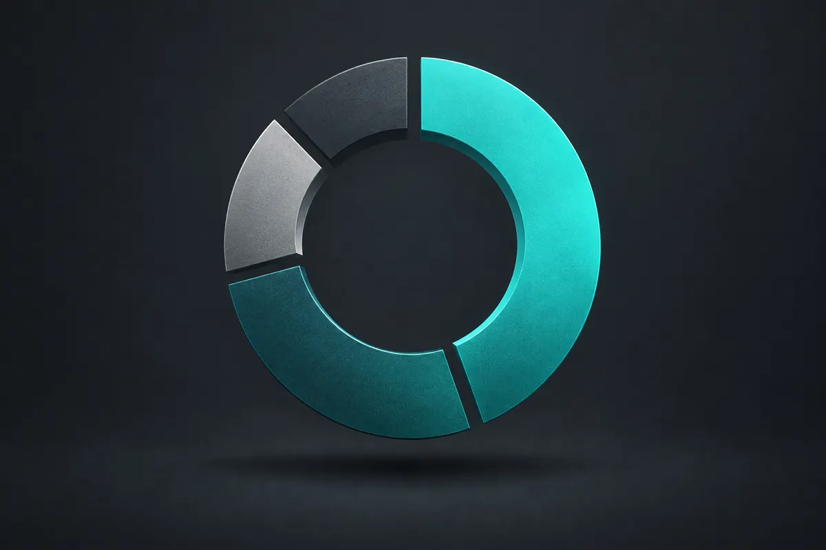A ring split into four unequal segments in shades of teal and graphite, slightly pulled apart