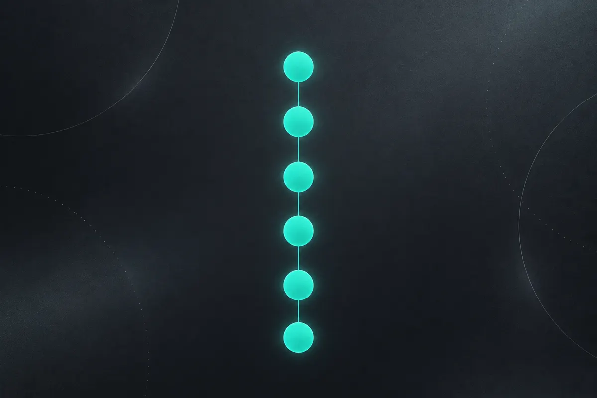 Six rounded teal markers arranged in a column on a graphite background, joined by a thin line