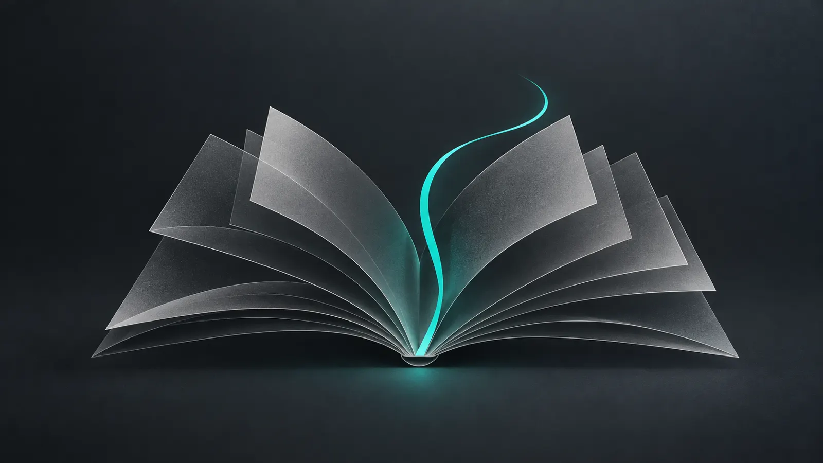 Open book form made of thin graphite planes with a single teal line running through it