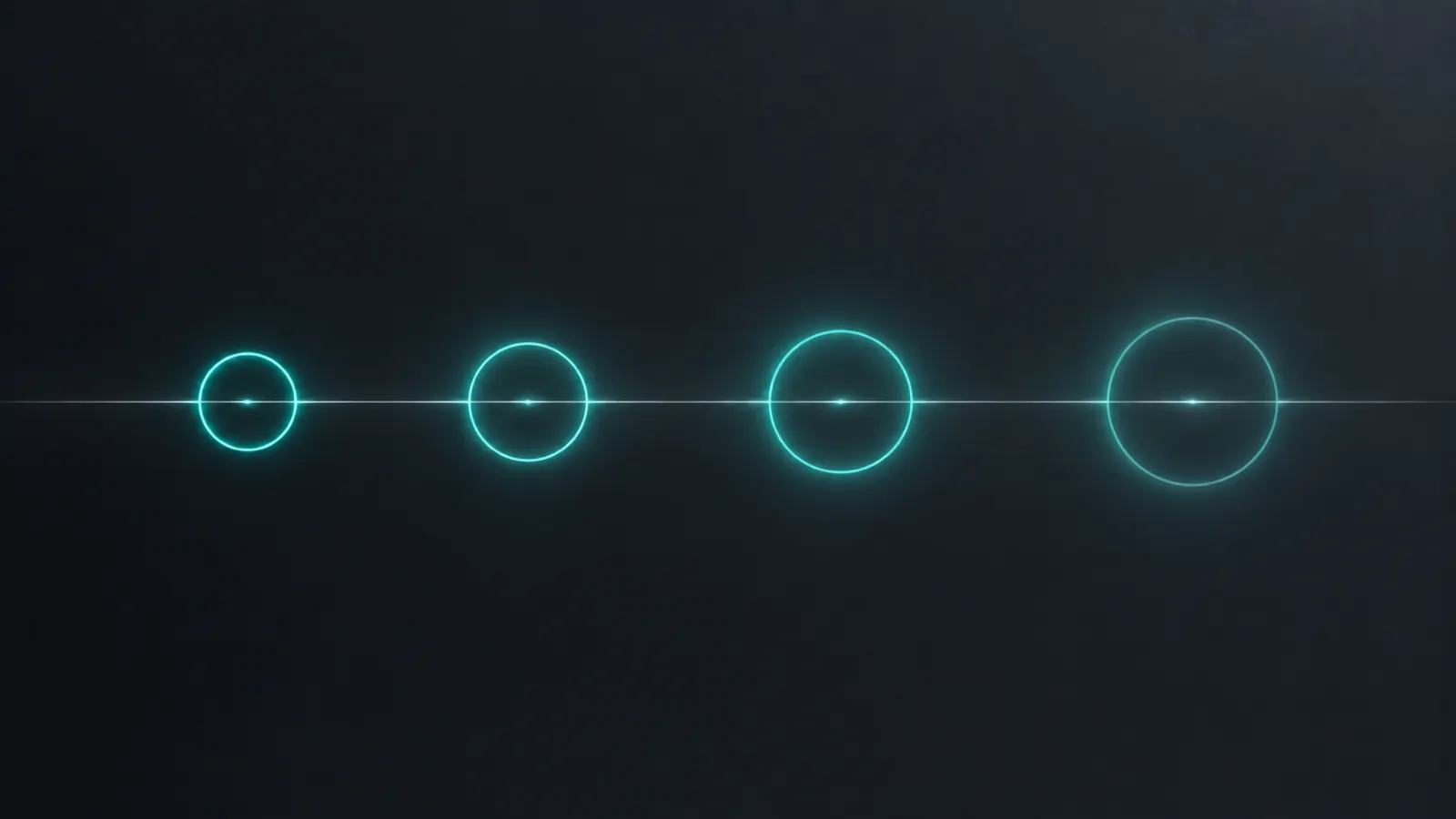 Four evenly spaced teal rings along a horizontal graphite line, growing calmer from left to right