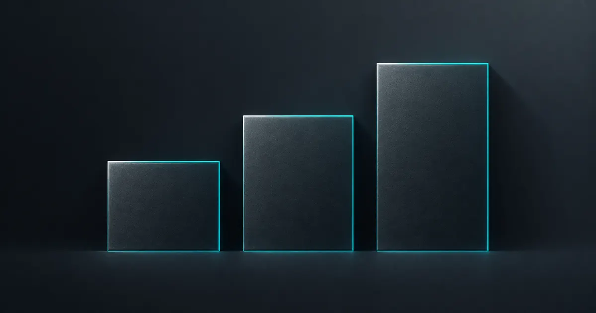 Three graphite tiles of rising height with teal edges